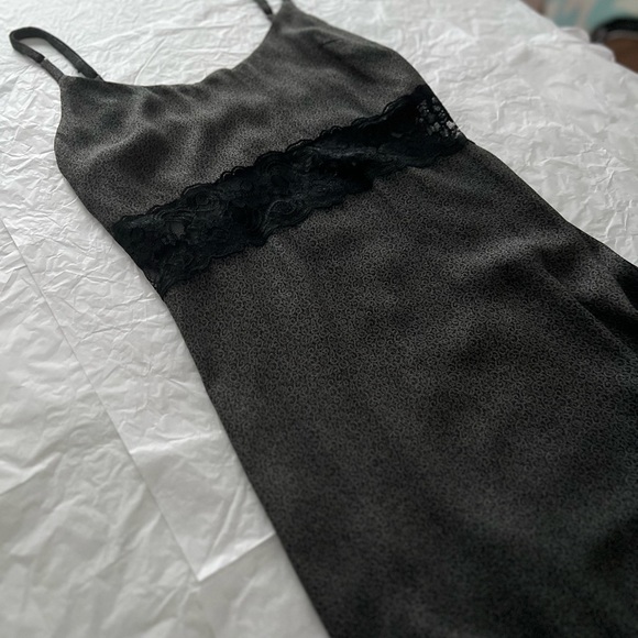 VTG 90s Hype sz 2 black lace insert maxi slip double slits curlicue - Picture 1 of 16